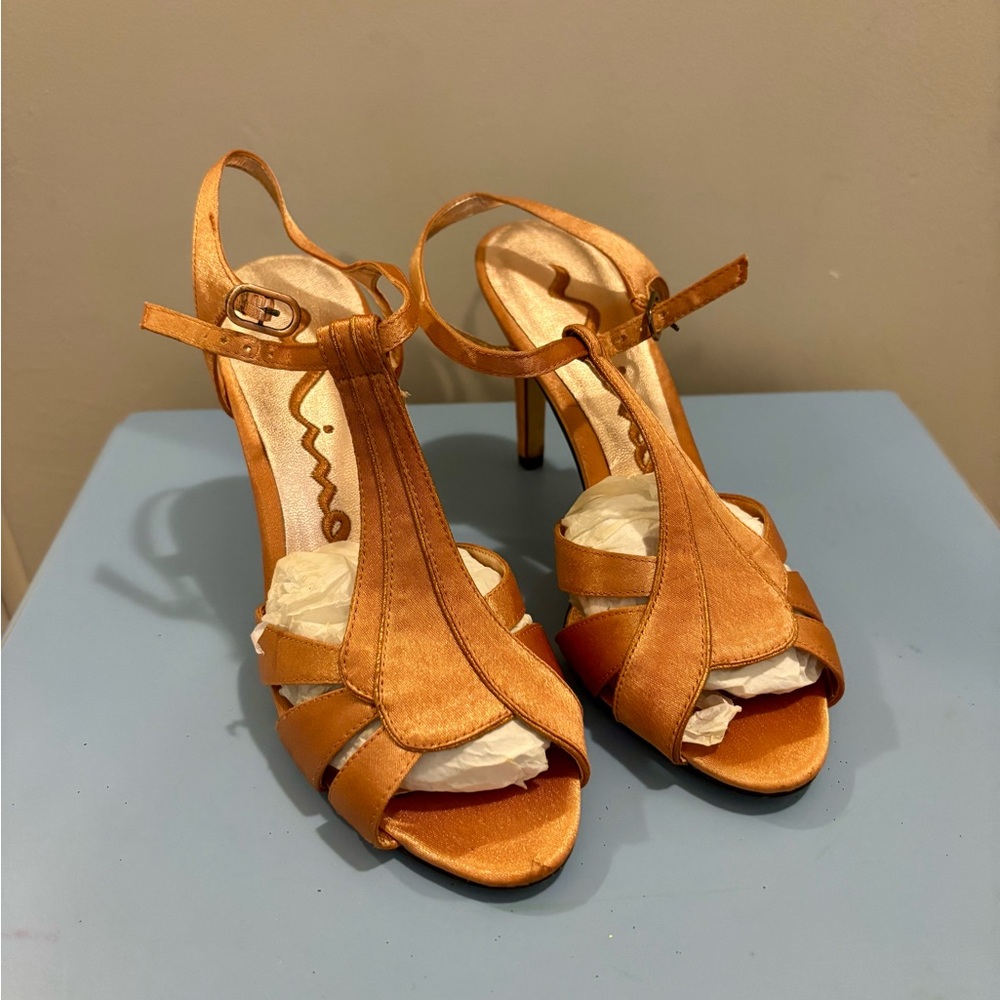 Nina Orange Satin Strappy Heels